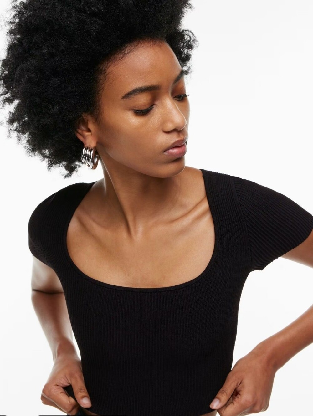 Aritzia Babaton Square Boat Neck Sculpting Ribbed Crop Top Black Small Stretchy